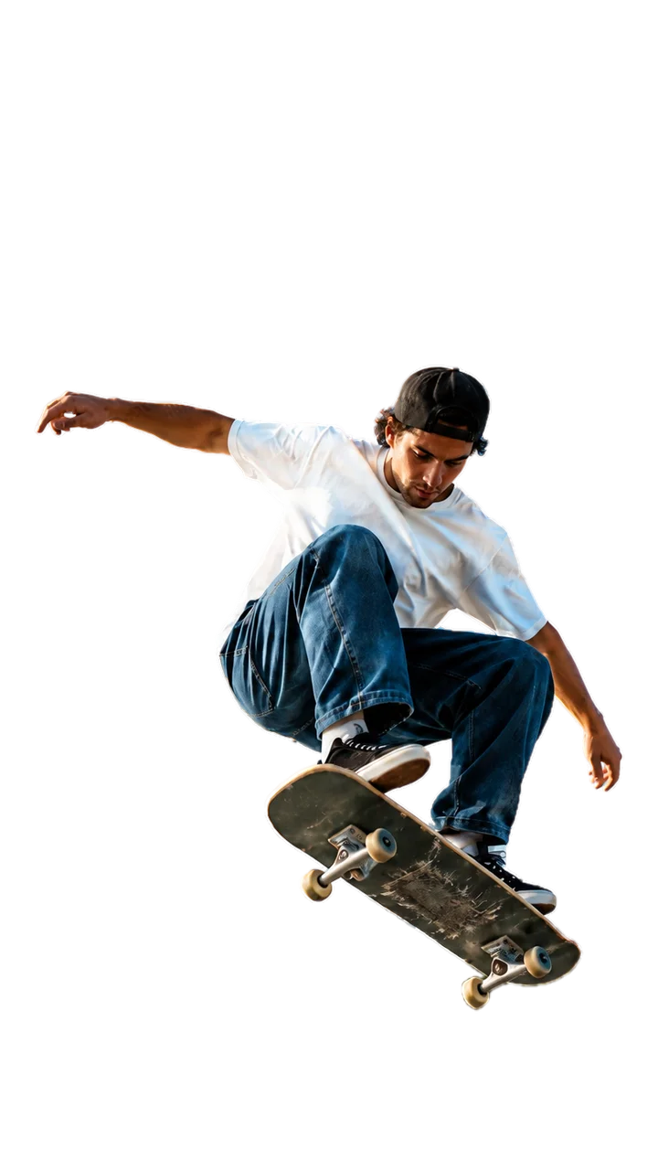 After: the same skateboarder cut out and placed on a new background